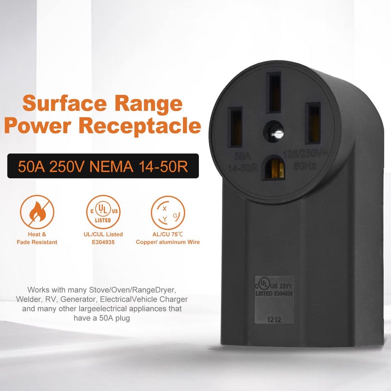 micmi NEMA 14-50R Receptacle 3-Pole 4-Wire Surface Mount Power Receptacle 250V 50A UL Listed, Black 2 Pack (NEMA 14-50R) - Image 2